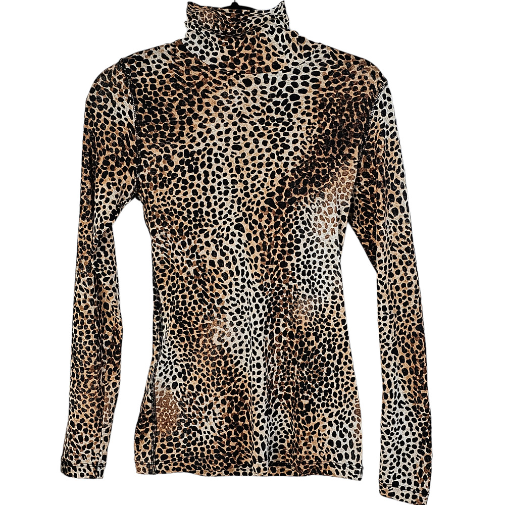 Karen Kane brown black animal print funnel neck long sleeve mesh top Small